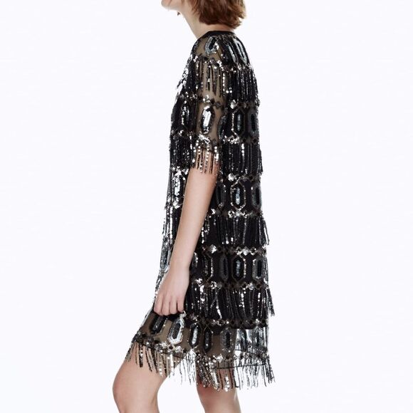 ZARA SEQUINED FRINGED DRESS - Picture 12 of 16